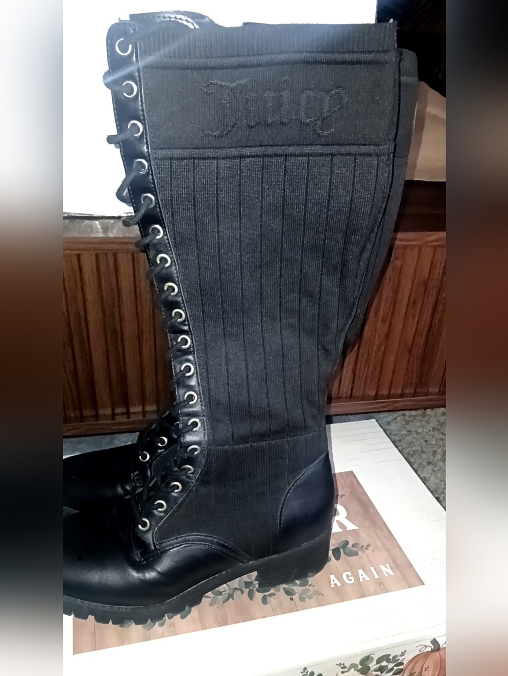 Black Juicy Couture Lace-Up Knee Boot Womens Size 9